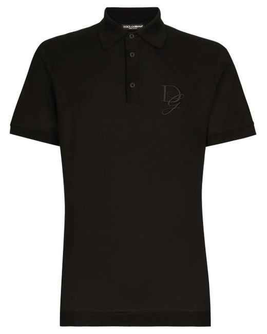 Dolce & Gabbana Black Logo-embroidered Cotton Polo Shirt for men