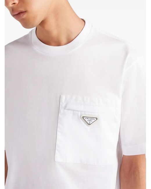 Prada White Re-Nylon And Jersey T-Shirt for men