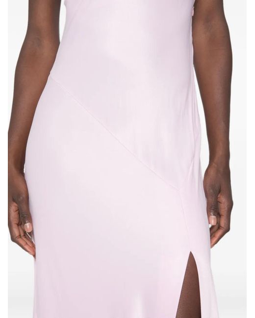 Alberta Ferretti Pink Satin-Finish Side-Slit Maxi Dress