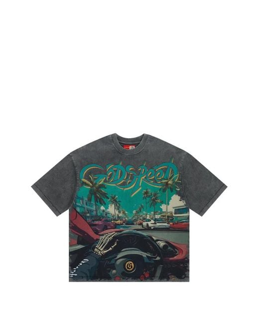 Godspeed Green Graphic-Print Washed T-Shirt for men
