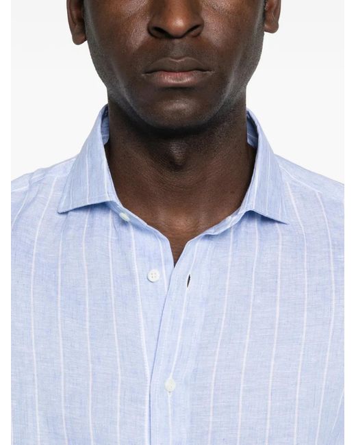 Brunello Cucinelli Blue Striped Shirt for men