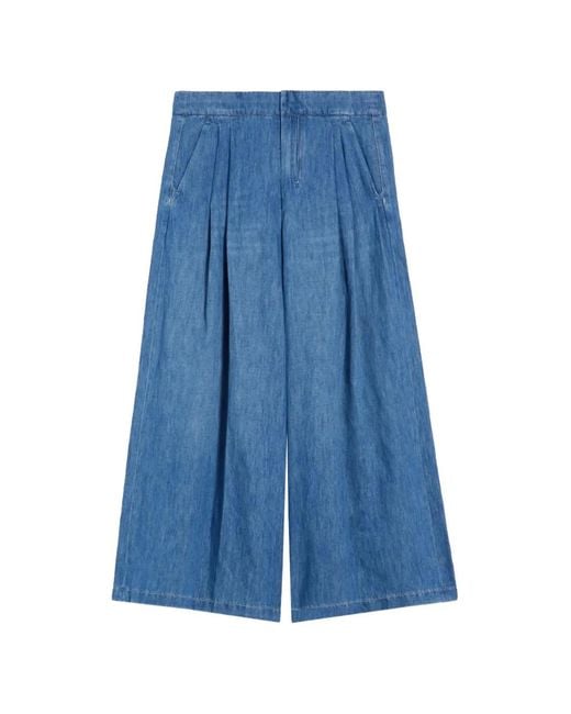 Max Mara Blue Cropped Wide-Leg Jeans
