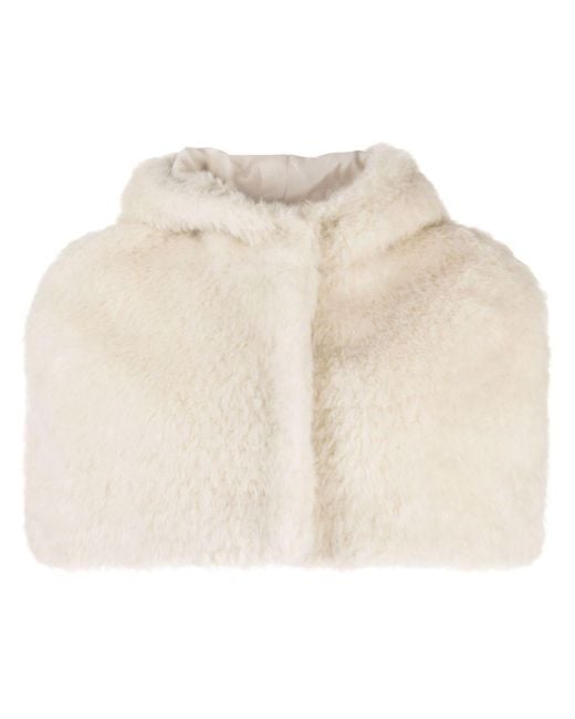 Amomento Natural Cropped Hooded Faux-fur Cape