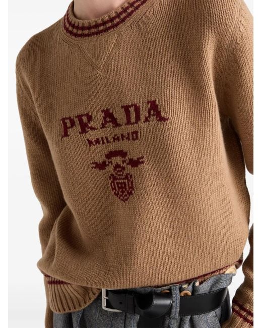 Pull À Logo En Intarsia Prada en coloris Brown