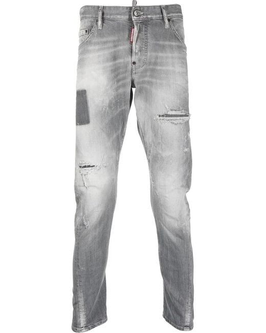 DSquared² Gray Distressed-Effect Slim-Fit Jeans for men