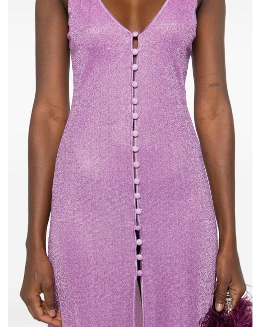 Oseree Purple Lurex Buttoned Maxi Dress