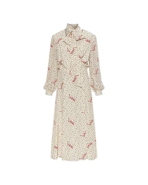 Valentino Garavani White Polka-Dot Logo-Print Midi Dress