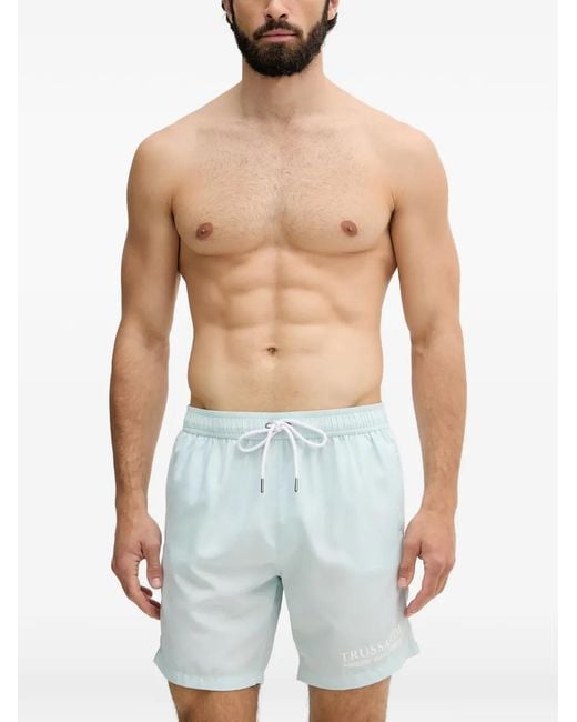 Trussardi Blue Logo-Print Drawstring Swim Shorts for men