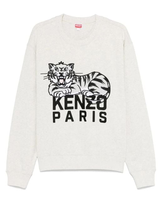 KENZO Men's White Joyful Tiger Sweatshirt For - Main Image