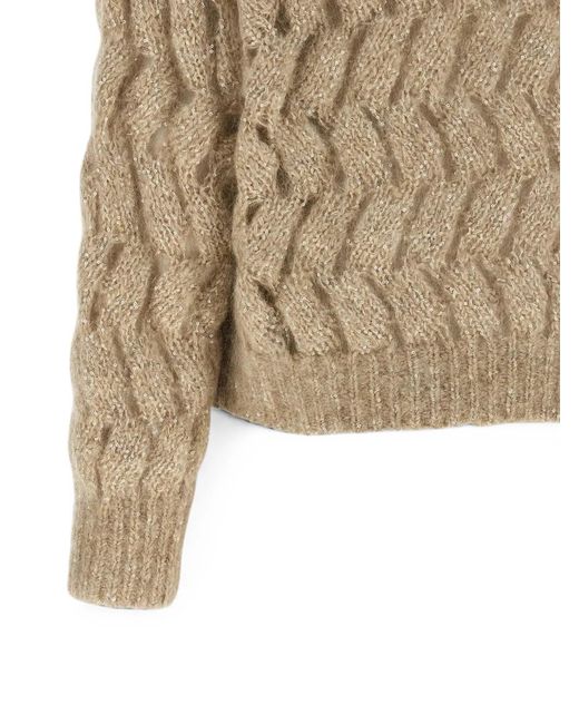 Brunello Cucinelli Natural Dazzling Waves Openwork Sweater