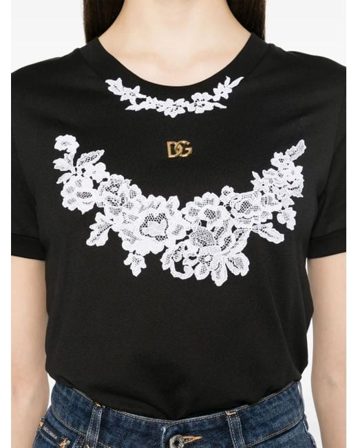 Dolce & Gabbana Black Dna Lace-Detailed T-Shirt