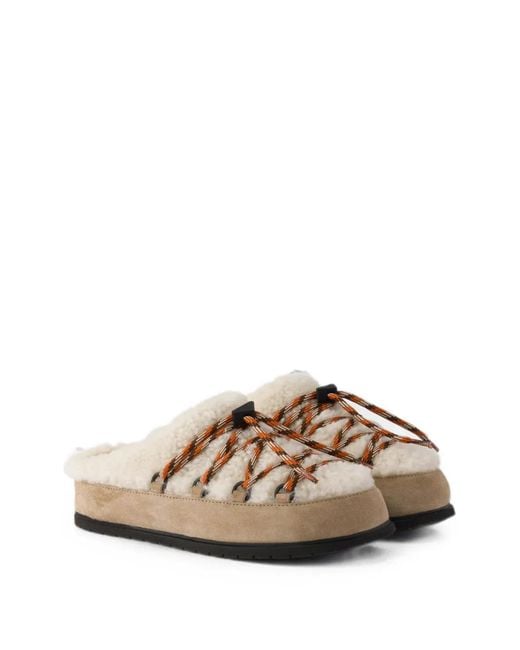 Prada Brown Suede And Shearling Mules