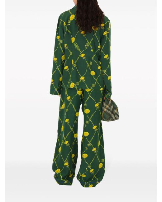Burberry Green Dandelion-print Silk Pyjama Shirt