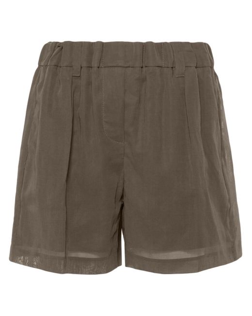 Brunello Cucinelli Gray Pleat-detail Cotton Shorts