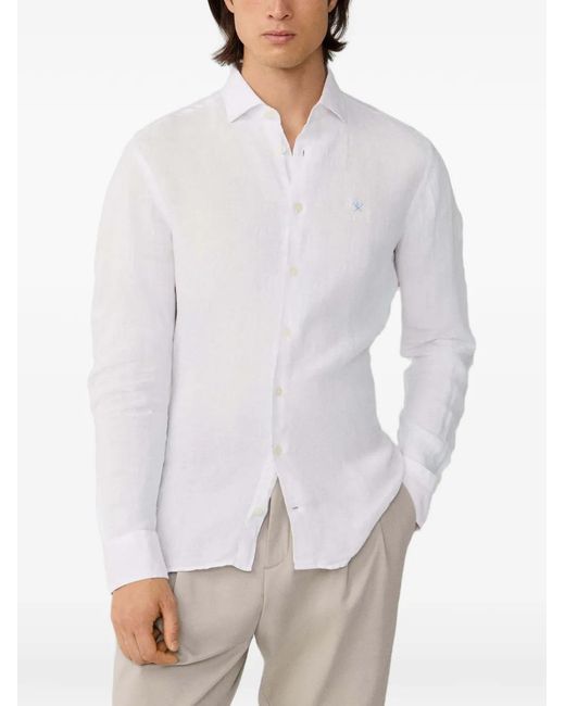 Hackett White Chemise En Lin À Empiècement Teinté for men