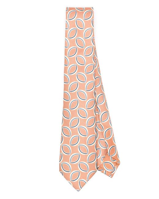 Kiton Pink Leaf-print Silk Tie for men