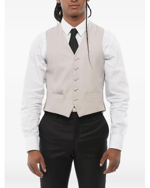 Corneliani White Button-Up Jetted-Pockets Waistcoat for men