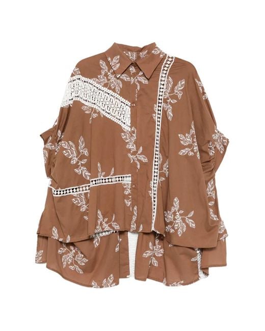 Bye Brown Floral-Print Lace-Detail Shirt