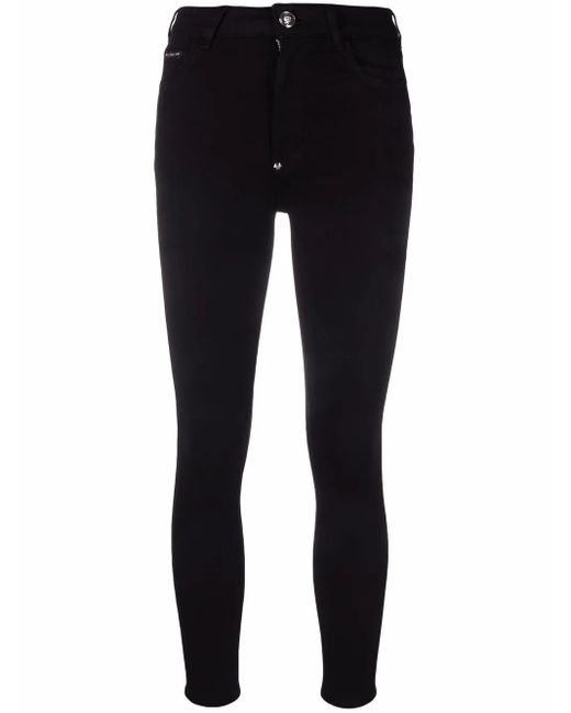 Philipp Plein Black Logo-Appliqué Skinny Jeans
