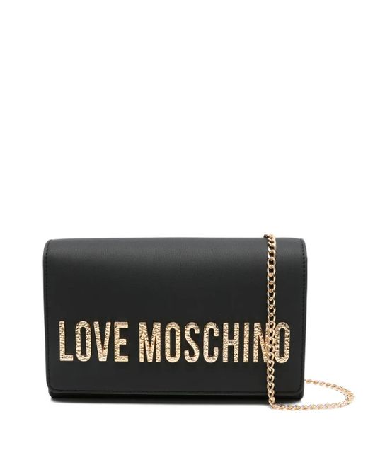 Love Moschino Black Logo-Plaque Chain-Strap Clutch Bag