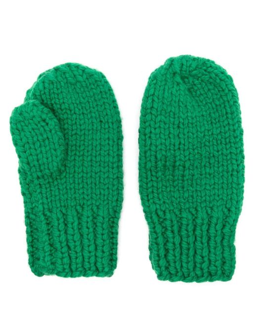 Maison Margiela Green Chunky-knit Full-finger Gloves for men