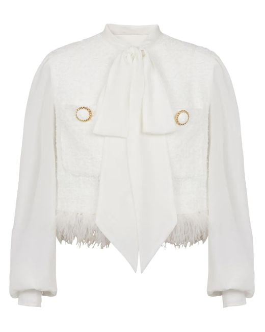 Chaqueta de tweed con paneles Balmain de color White