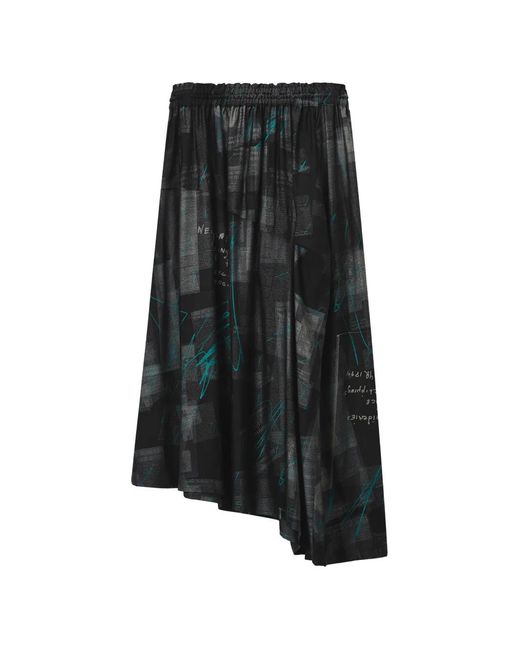 Y's Yohji Yamamoto Black Newspaper-Print Skirt
