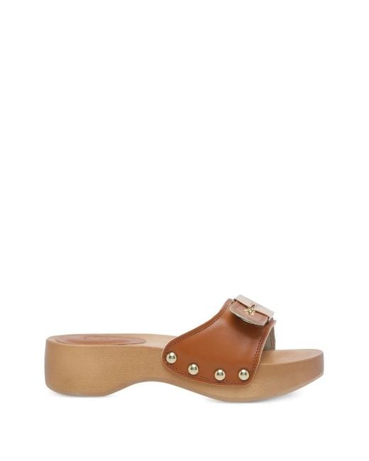 Scholl Brown Sandales Pescura Heel Sr En Cuir