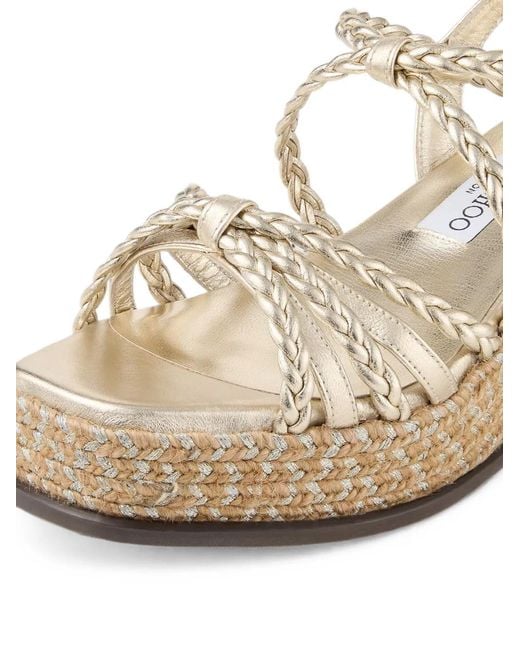 Jimmy Choo Natural Nyra 60 Soft Mix Metallic Nappa Leather Sandal Wedges