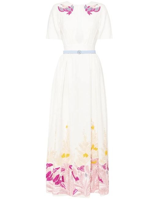 Saiid Kobeisy White Abstract-Pattern Beaded Maxi Dress