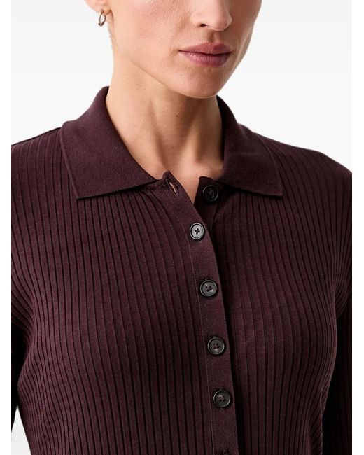 Marc O' Polo Red Ribbed-Knit Long-Sleeve Polo Shirt