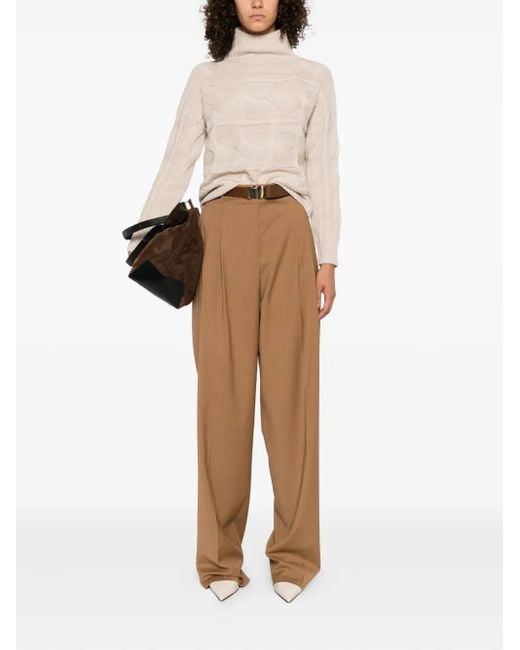 Max Mara Natural Pleated Belted Trousers