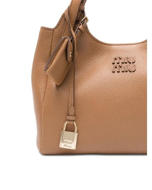 Miu Miu Brown Padlock-Detail Leather Shoulder Bag