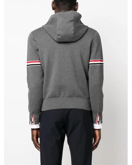 Thom Browne Gray Striped Zip-Up Hoodie for men