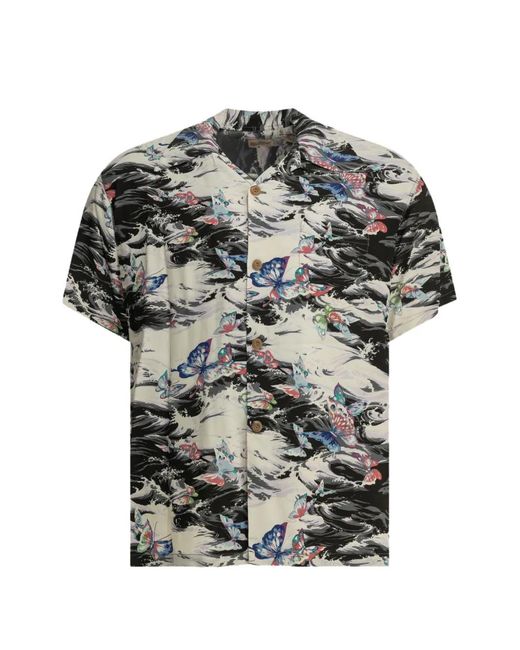 Sun Surf Gray Butterfly-Print Camp-Collar Shirt for men