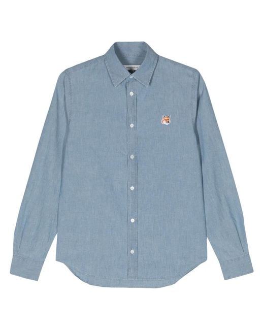 Maison Kitsuné Blue Shirt With Fox Head Application for men