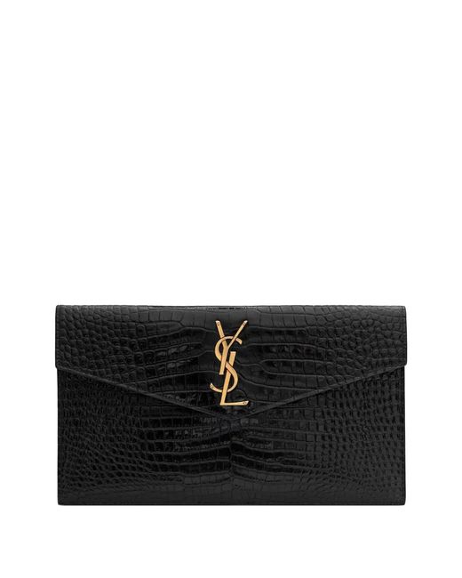 Saint Laurent レディース ブラック アップタウン クロコエンボス 