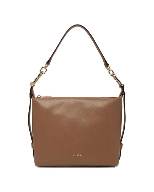 Furla Brown Mignon Metal-Logo Shoulder Bag