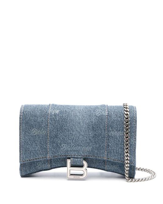 Balenciaga Blue Hourglass Wallet Denim Crossbody Bag