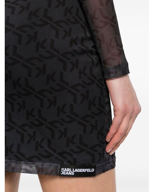 Karl Lagerfeld Black Logo-print Mesh Mini Dress