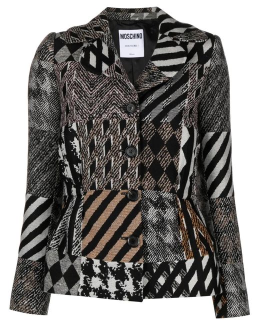 Moschino Black Mix-Print Single-Breasted Jacket