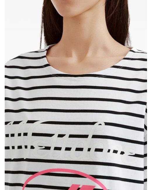 we11done White Logo-Print Striped T-Shirt