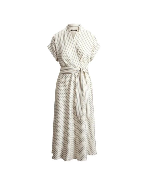 Ralph Lauren White Stripe-Pattern Wrap-Style Dress