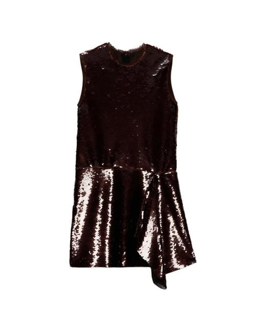 MSGM Brown Sequin Asymmetrical Mini Dress