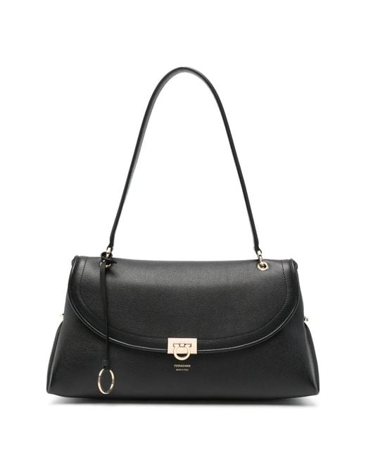 Ferragamo Black Gancini Pebbled Leather Tote Bag