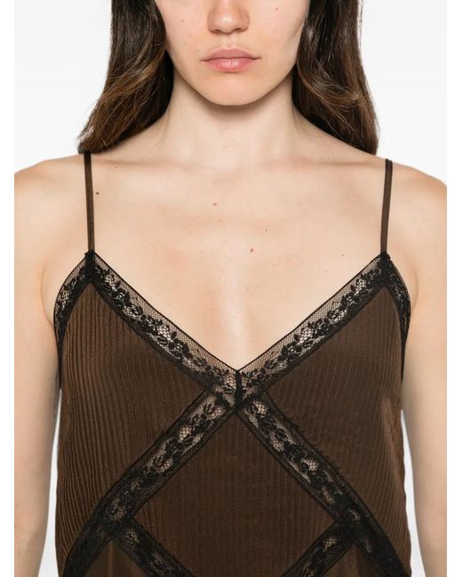 Twinset Brown Lace-Trim Pleated Midi Dress