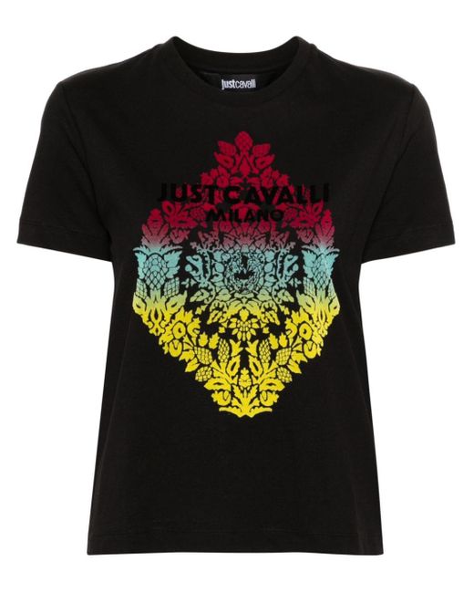 T-shirt en coton à logo floqué Just Cavalli en coloris Black