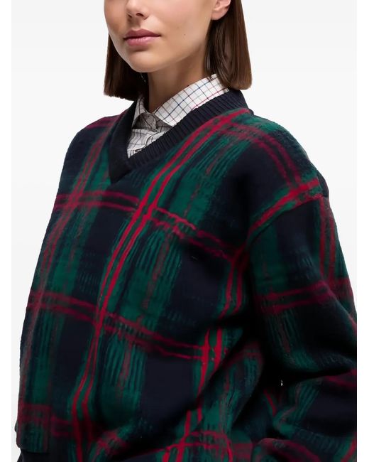 Aspesi Blue V-Neck Plaid Sweater