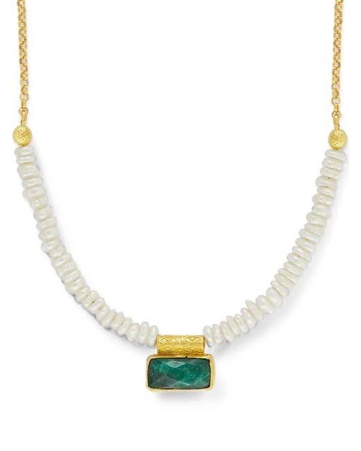 Ottoman Hands Metallic Noelle Pearl Emerald Necklace