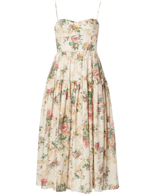 Erdem Natural Floral-Print Linen Dress